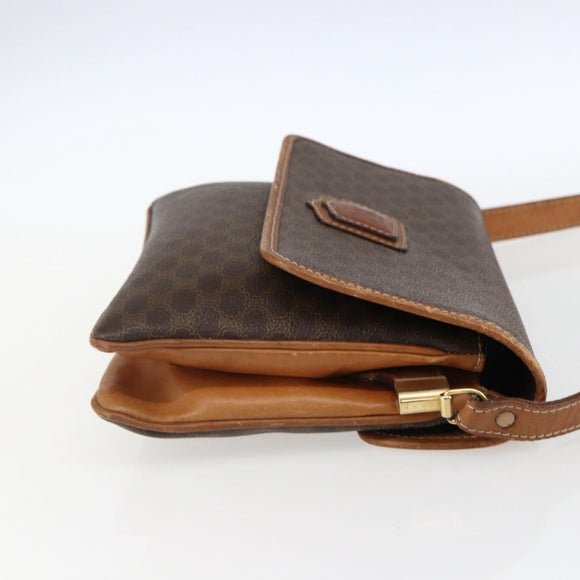 CELINE Macadam Canvas Shoulder Bag PVC Leather Brown Gold Auth ep13304