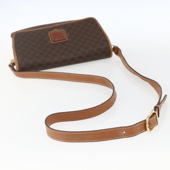 CELINE Macadam Canvas Shoulder Bag PVC Leather Brown Gold Auth ep13304