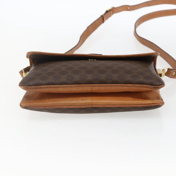 CELINE Macadam Canvas Shoulder Bag PVC Leather Brown Gold Auth ep13304