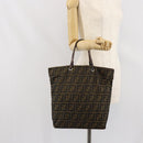FENDI Zucca Canvas Hand Bag Black Brown Auth ep13307-19