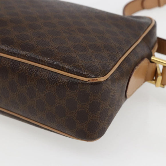 CELINE Macadam Canvas Shoulder Bag PVC Leather Brown Gold Auth ep13312