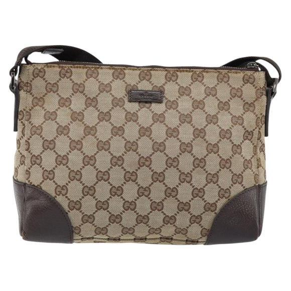 GUCCI GG Canvas Shoulder Bag Beige Silver 114273 Auth ep13324