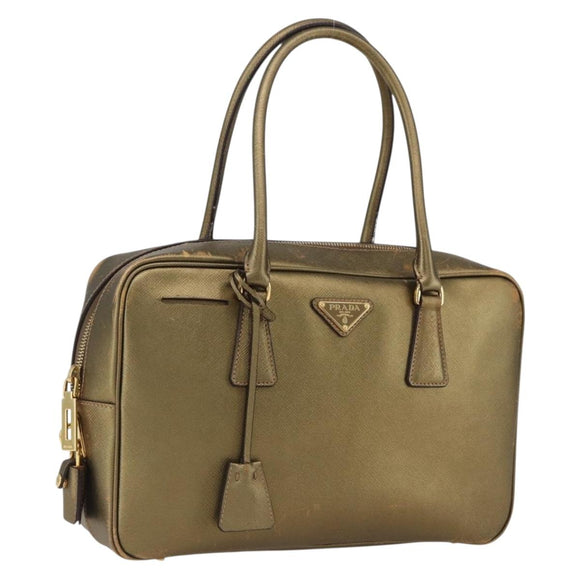 PRADA Handtasche Saffiano Leder Goldfarben Auth ep13327A