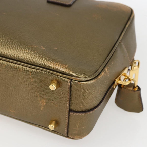PRADA Handtasche Saffiano Leder Goldfarben Auth ep13327A