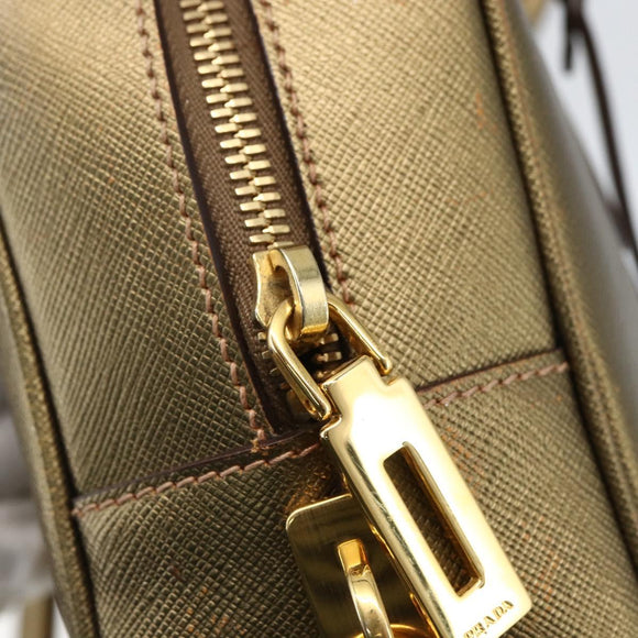 PRADA Handtasche Saffiano Leder Goldfarben Auth ep13327A