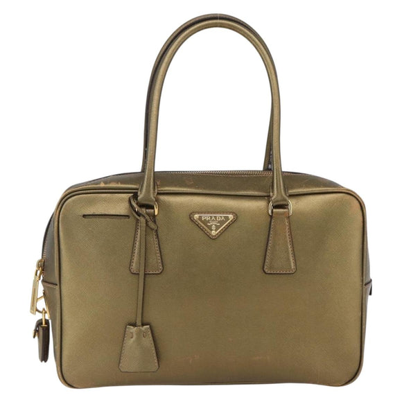 PRADA Handtasche Saffiano Leder Goldfarben Auth ep13327A