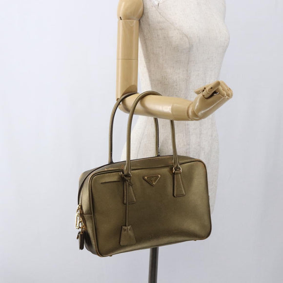 PRADA Handtasche Saffiano Leder Goldfarben Auth ep13327A