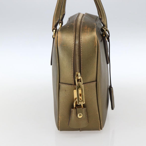 PRADA Handtasche Saffiano Leder Goldfarben Auth ep13327A