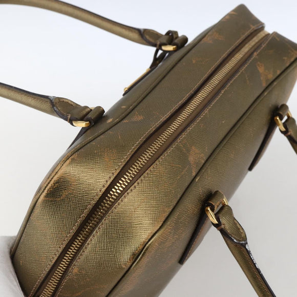 PRADA Handtasche Saffiano Leder Goldfarben Auth ep13327A