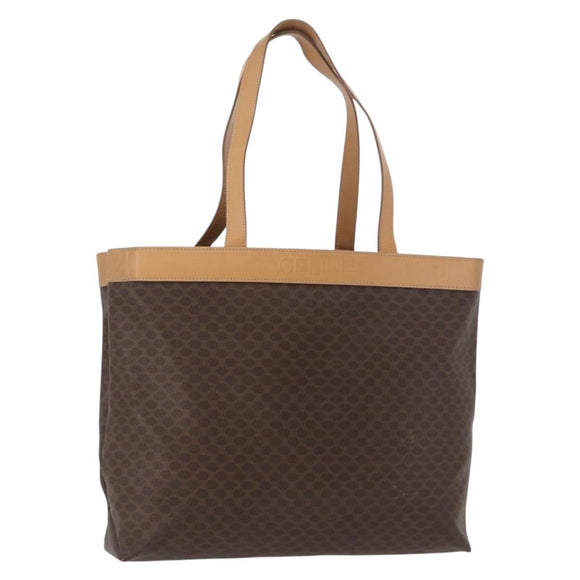 CELINE Macadam Canvas Tote Bag PVC Leather Brown Gold Auth ep13337