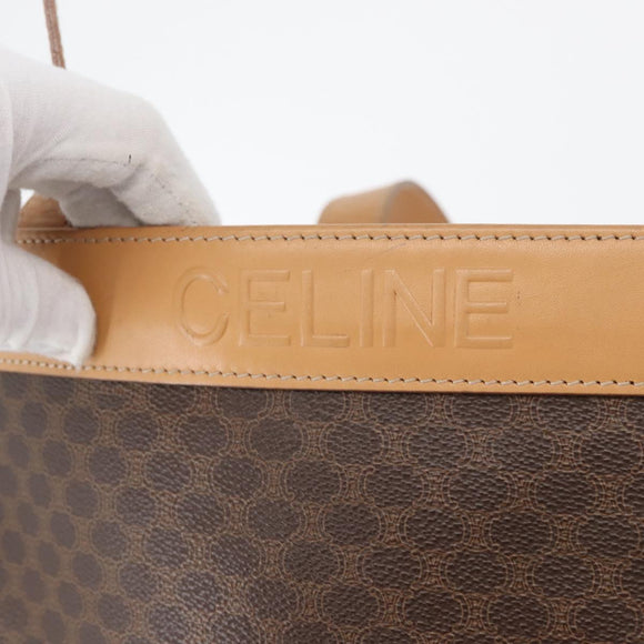 CELINE Macadam Canvas Tote Bag PVC Leather Brown Gold Auth ep13337