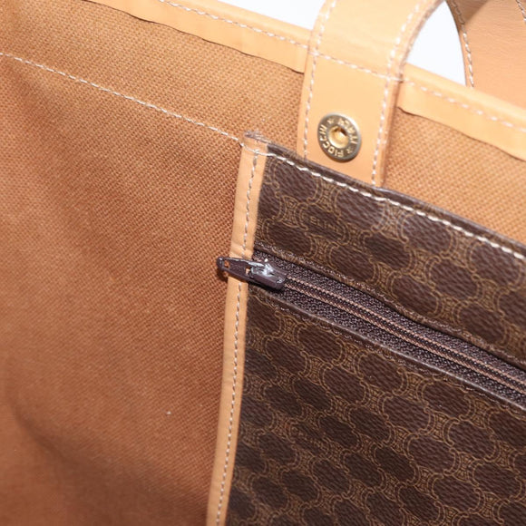 CELINE Macadam Canvas Tote Bag PVC Leather Brown Gold Auth ep13337