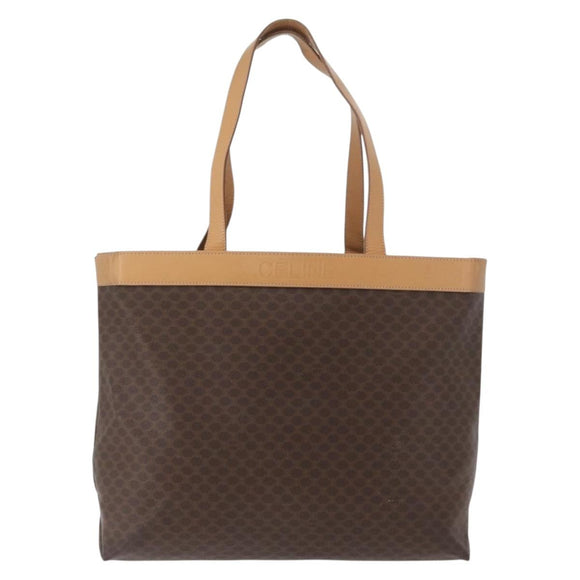 CELINE Macadam Canvas Tote Bag PVC Leather Brown Gold Auth ep13337