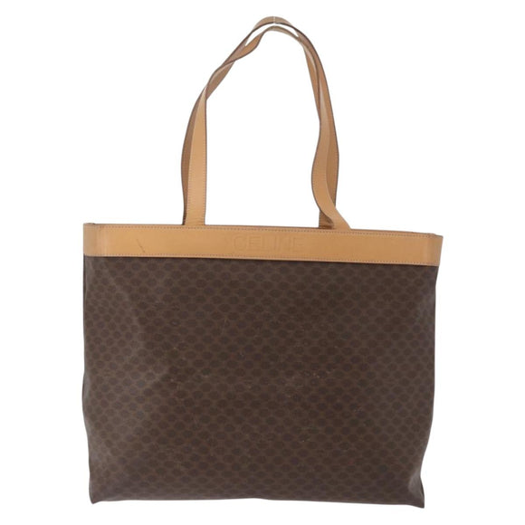 CELINE Macadam Canvas Tote Bag PVC Leather Brown Gold Auth ep13337