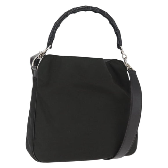 GUCCI Bamboo Hand Bag Nylon 2way Black Silver 001 1638 3754 Auth ep13341