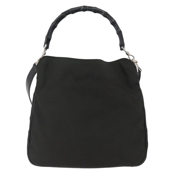 GUCCI Bamboo Hand Bag Nylon 2way Black Silver 001 1638 3754 Auth ep13341