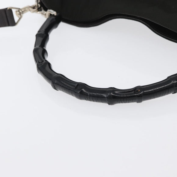 GUCCI Bamboo Hand Bag Nylon 2way Black Silver 001 1638 3754 Auth ep13341