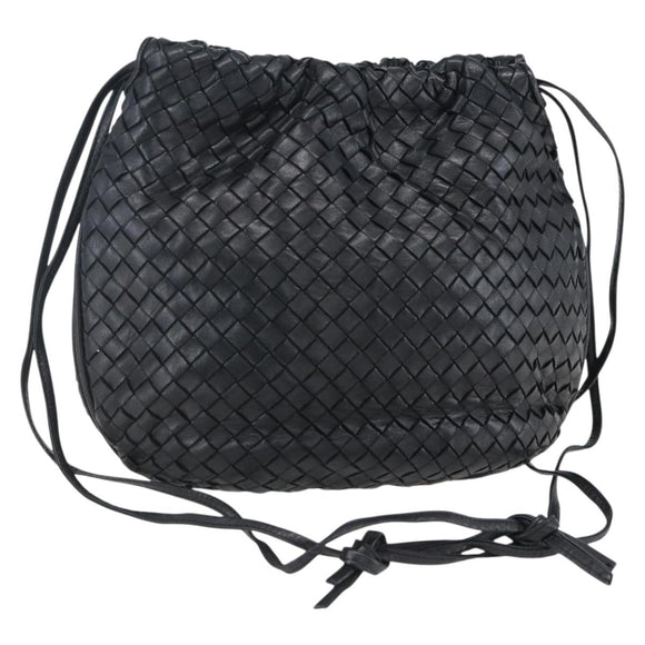 BOTTEGA VENETA INTRECCIATO Shoulder Bag Leather Black Gold Auth ep13348