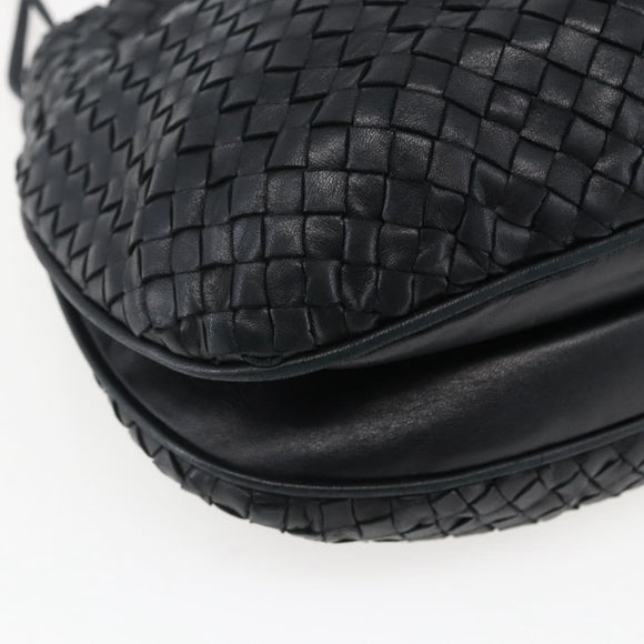 BOTTEGA VENETA INTRECCIATO Shoulder Bag Leather Black Gold Auth ep13348