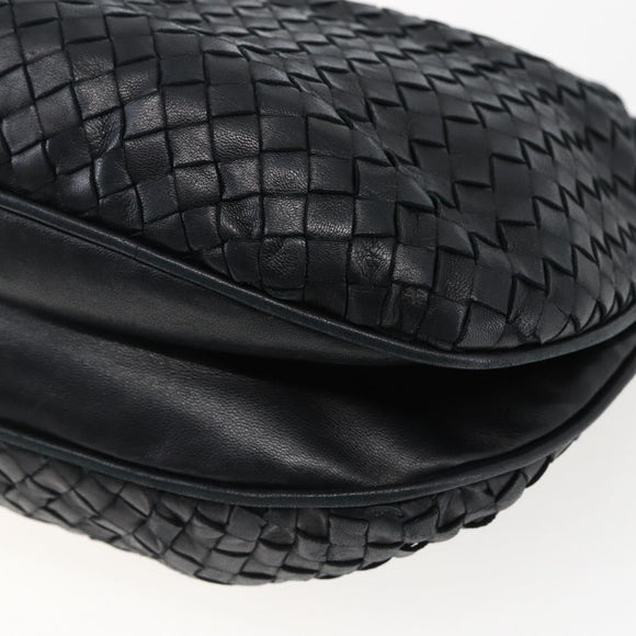 BOTTEGA VENETA INTRECCIATO Shoulder Bag Leather Black Gold Auth ep13348