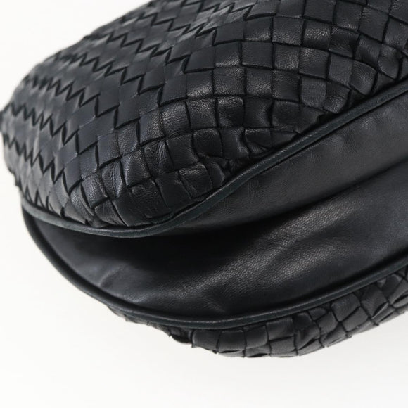 BOTTEGA VENETA INTRECCIATO Shoulder Bag Leather Black Gold Auth ep13348