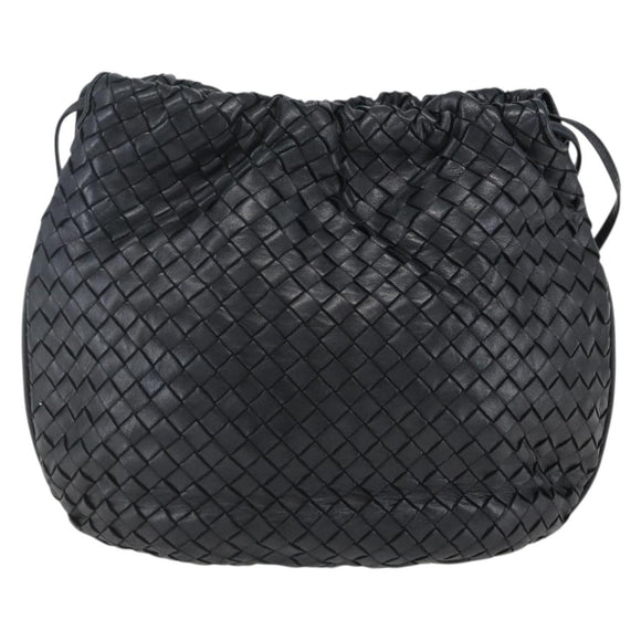 BOTTEGA VENETA INTRECCIATO Shoulder Bag Leather Black Gold Auth ep13348