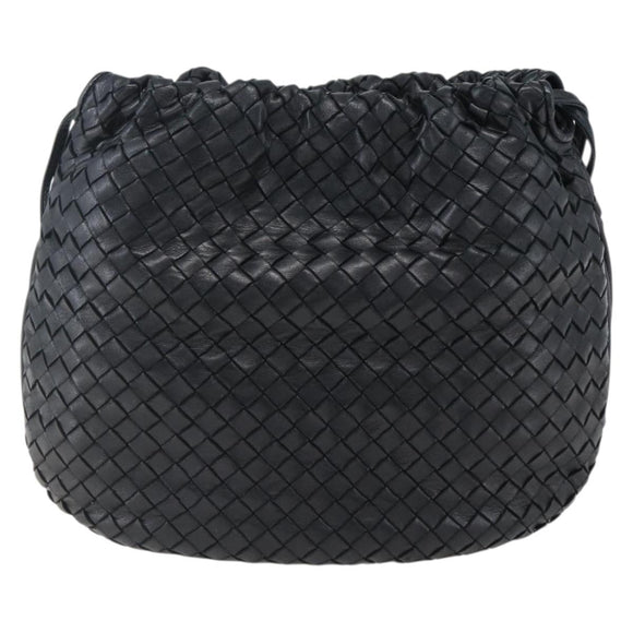 BOTTEGA VENETA INTRECCIATO Shoulder Bag Leather Black Gold Auth ep13348