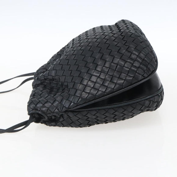 BOTTEGA VENETA INTRECCIATO Shoulder Bag Leather Black Gold Auth ep13348