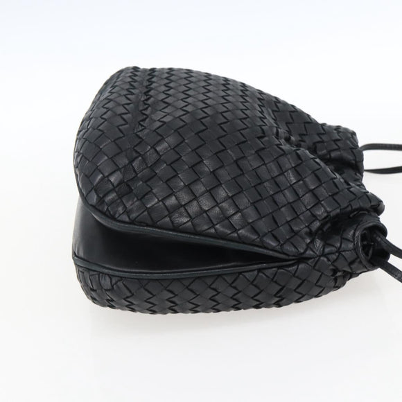 BOTTEGA VENETA INTRECCIATO Shoulder Bag Leather Black Gold Auth ep13348