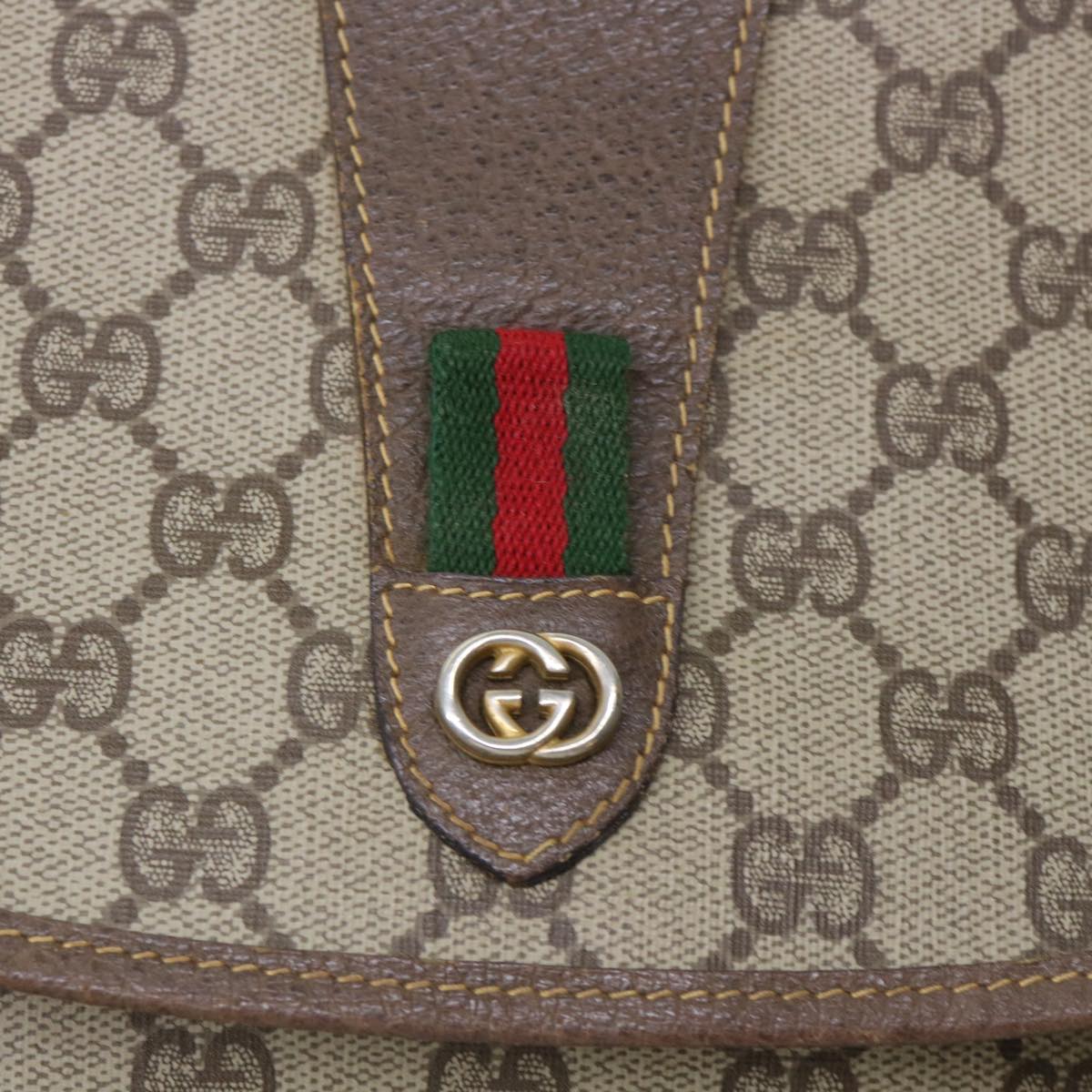 GUCCI GG Canvas Web Sherry Line Clutch Bag PVC Leather Beige Red Auth ep1335