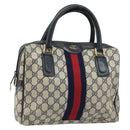 GUCCI GG Supreme Sherry Line Hand Bag PVC Navy Gold Auth ep13353-1