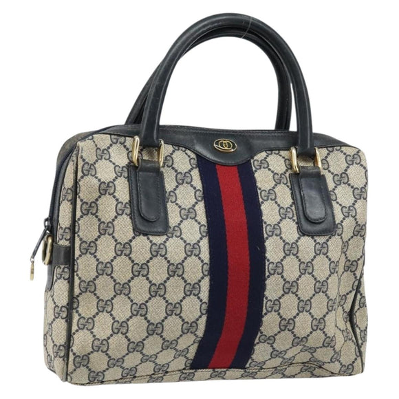 GUCCI GG Supreme Sherry Line Hand Bag PVC Navy Gold Auth ep13353