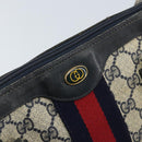GUCCI GG Supreme Sherry Line Hand Bag PVC Navy Gold Auth ep13353-17