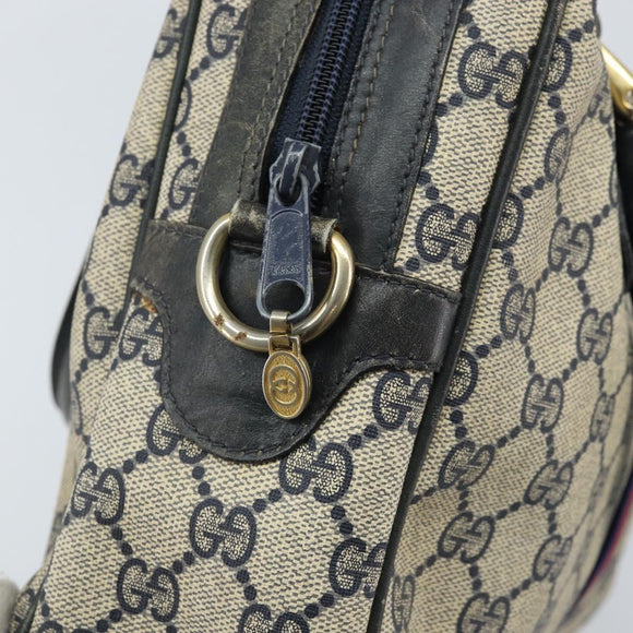 GUCCI GG Supreme Sherry Line Hand Bag PVC Navy Gold Auth ep13353