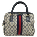 GUCCI GG Supreme Sherry Line Hand Bag PVC Navy Gold Auth ep13353-13