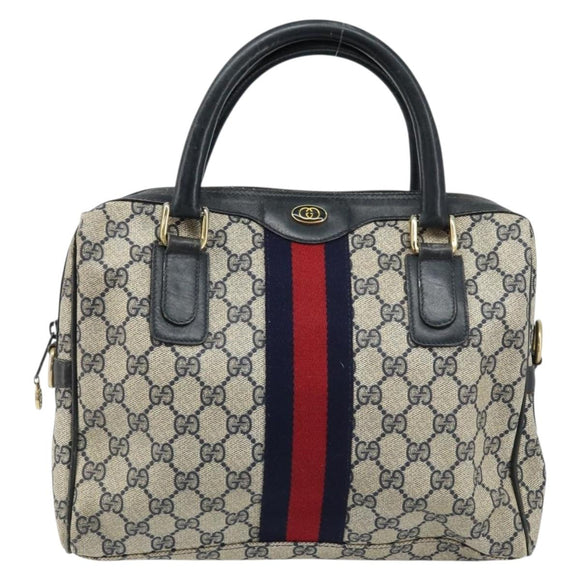 GUCCI GG Supreme Sherry Line Hand Bag PVC Navy Gold Auth ep13353