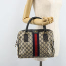 GUCCI GG Supreme Sherry Line Hand Bag PVC Navy Gold Auth ep13353-22