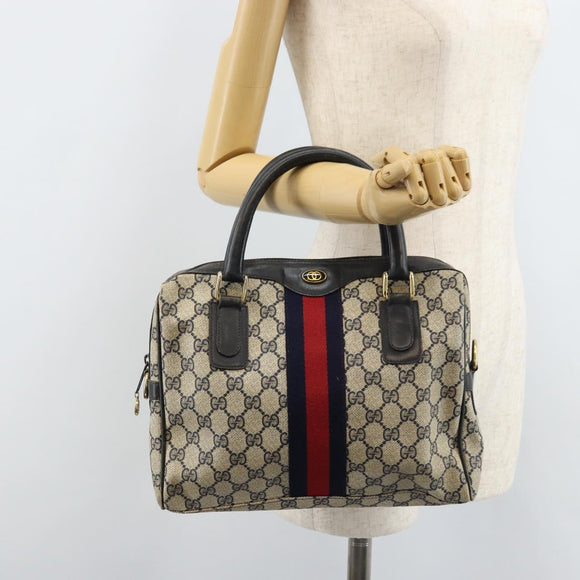 GUCCI GG Supreme Sherry Line Hand Bag PVC Navy Gold Auth ep13353