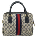 GUCCI GG Supreme Sherry Line Hand Bag PVC Navy Gold Auth ep13353-2