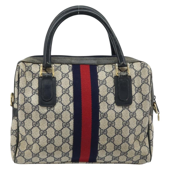 GUCCI GG Supreme Sherry Line Hand Bag PVC Navy Gold Auth ep13353