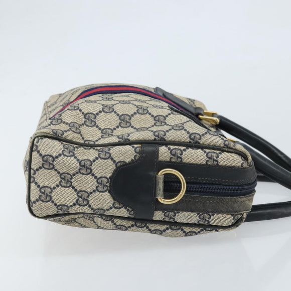 GUCCI GG Supreme Sherry Line Hand Bag PVC Navy Gold Auth ep13353