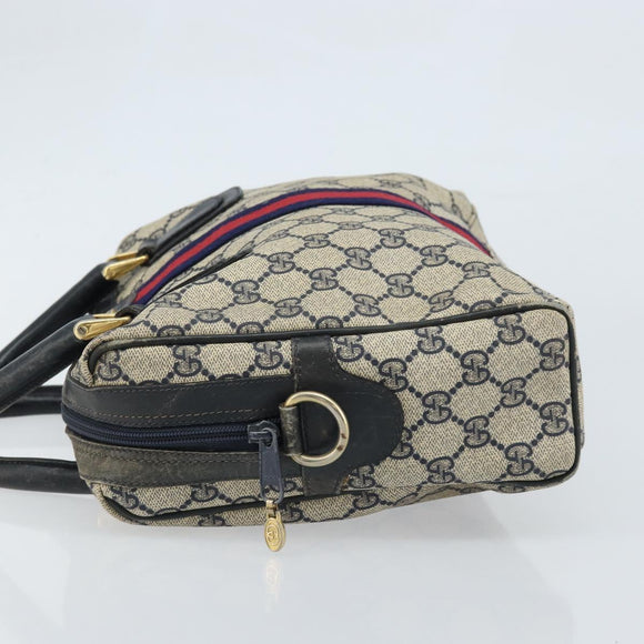 GUCCI GG Supreme Sherry Line Hand Bag PVC Navy Gold Auth ep13353
