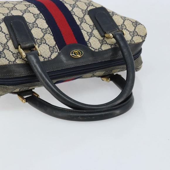GUCCI GG Supreme Sherry Line Hand Bag PVC Navy Gold Auth ep13353