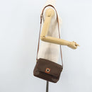 CELINE Macadam Canvas Circle Shoulder Bag PVC Leather Brown Gold Auth ep13354-22