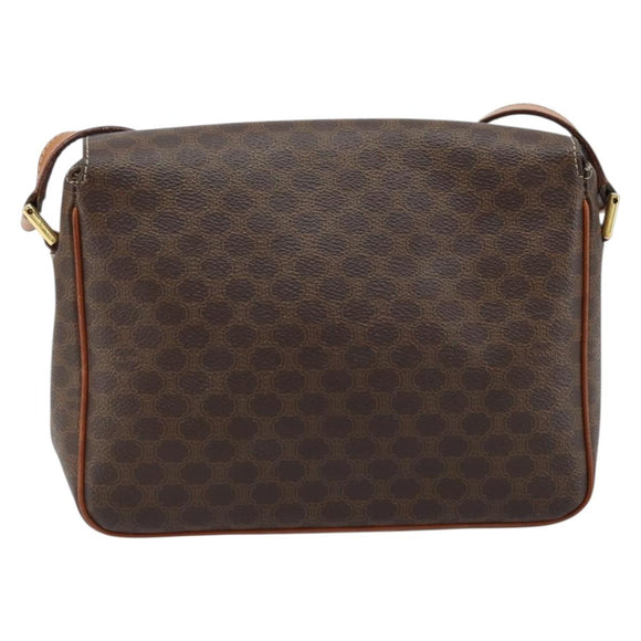 CELINE Macadam Canvas Circle Shoulder Bag PVC Leather Brown Gold Auth ep13354