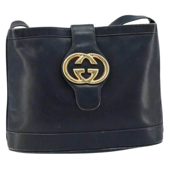 GUCCI Umhängetasche Leder Schwarz Gold 23 01 1633 Auth ep13358
