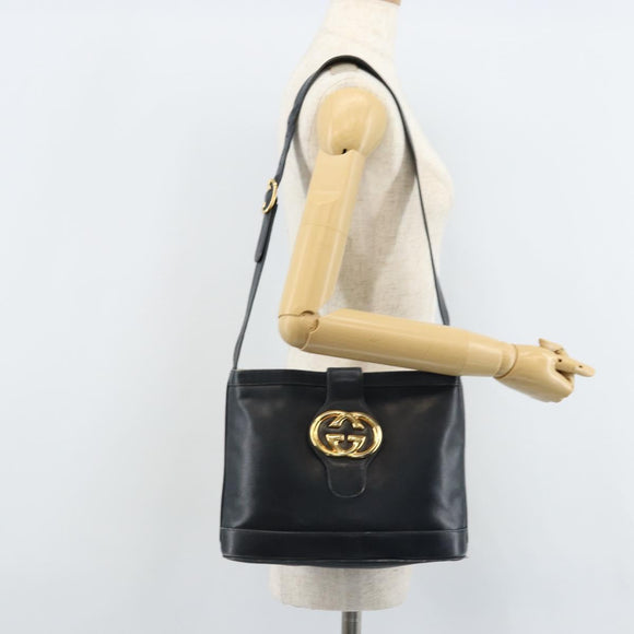 GUCCI Umhängetasche Leder Schwarz Gold 23 01 1633 Auth ep13358