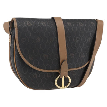 Christian Dior Honeycomb Canvas Shoulder Bag PVC Black Gold Auth ep13360