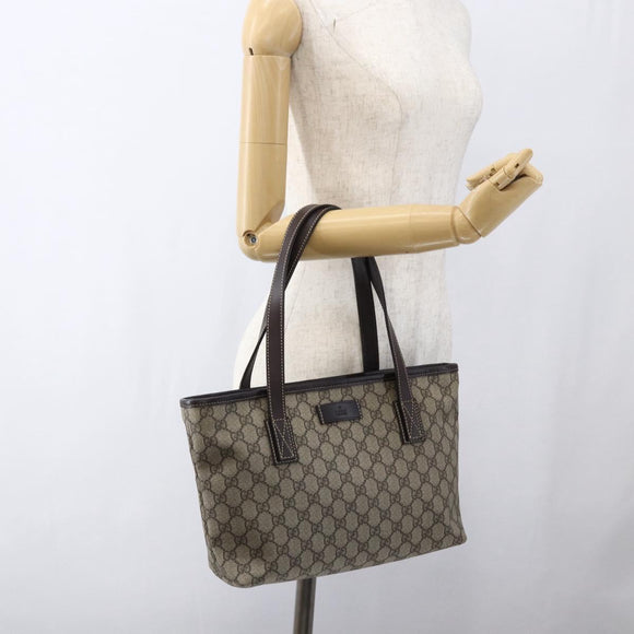 GUCCI GG Supreme Tote Bag PVC Beige Silver 211138 Auth ep13363V