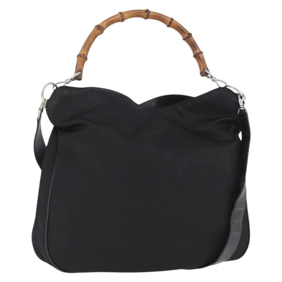 GUCCI Bamboo Hand Bag Nylon 2way Black Silver 001 1998 1577 Auth ep13375